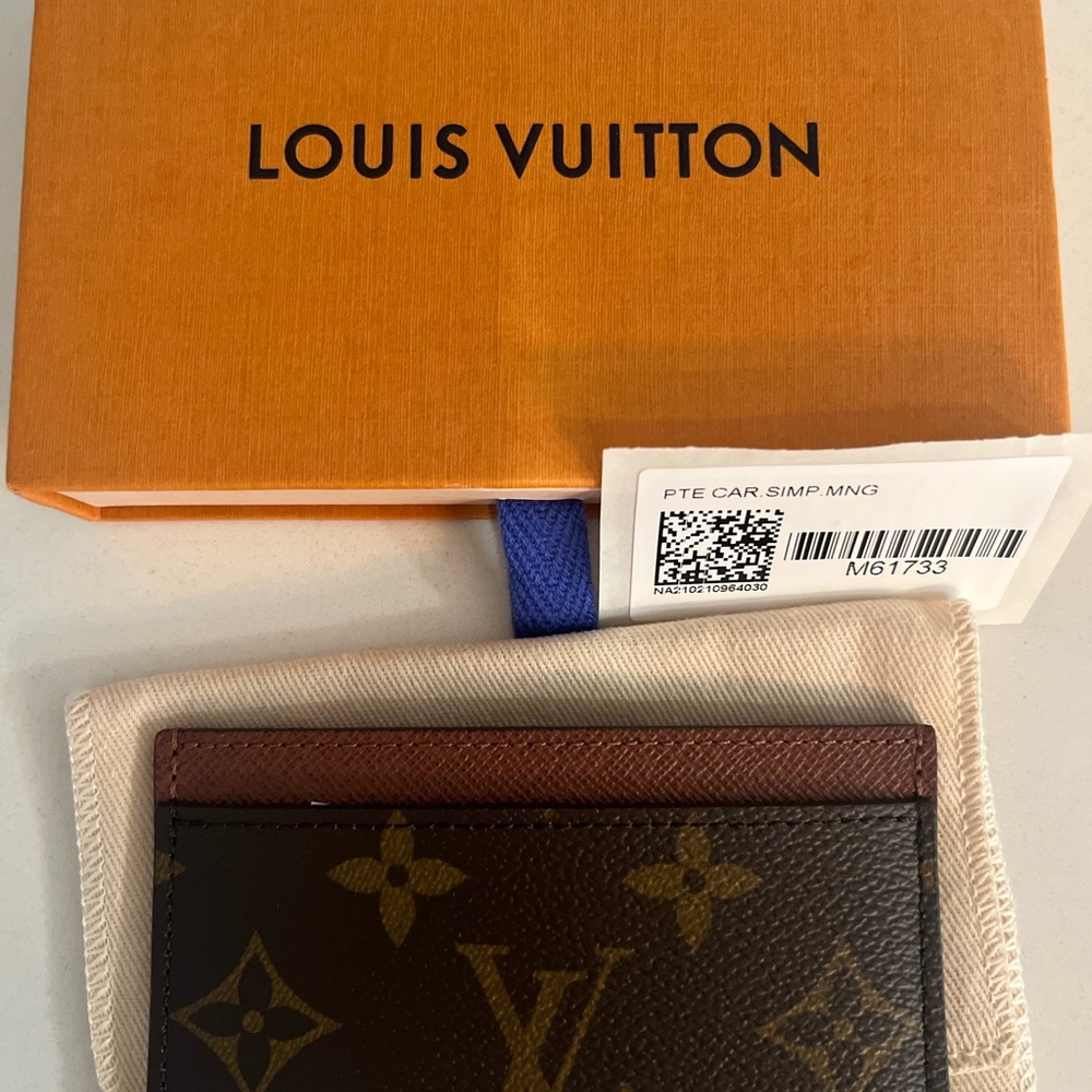 Louis Vuitton Brown Monogram Card Holder with Tan Trim